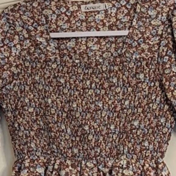 Liofoer Women's Square Neck Smocked Bodice Waist Slimming Short Sleeve Size M - Picture 3 of 11